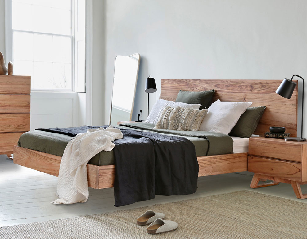 Scandinavian bed frame with black decoration