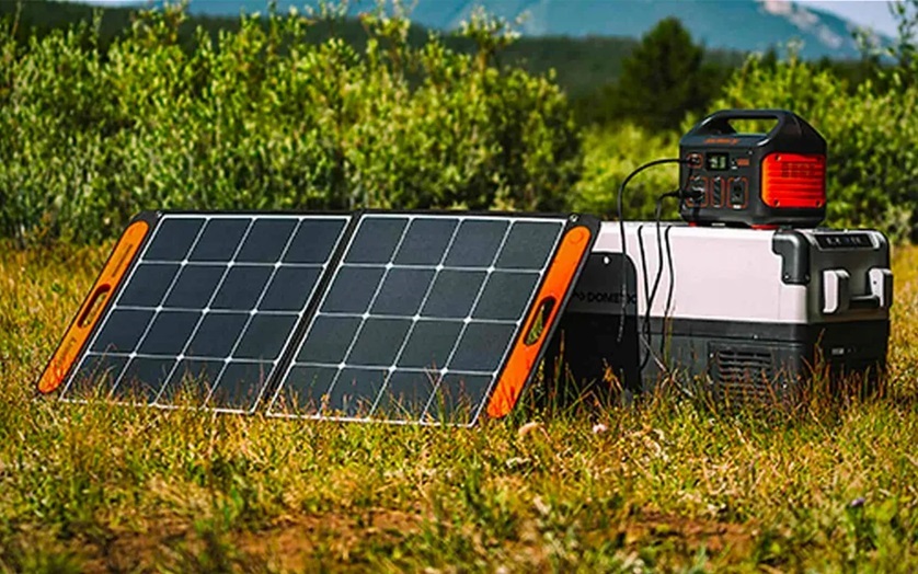 camping solar panel on a grass 