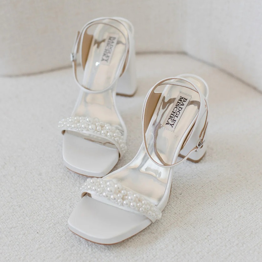 Calida - Satin Block Heels with Pearled Vamp - Soft White