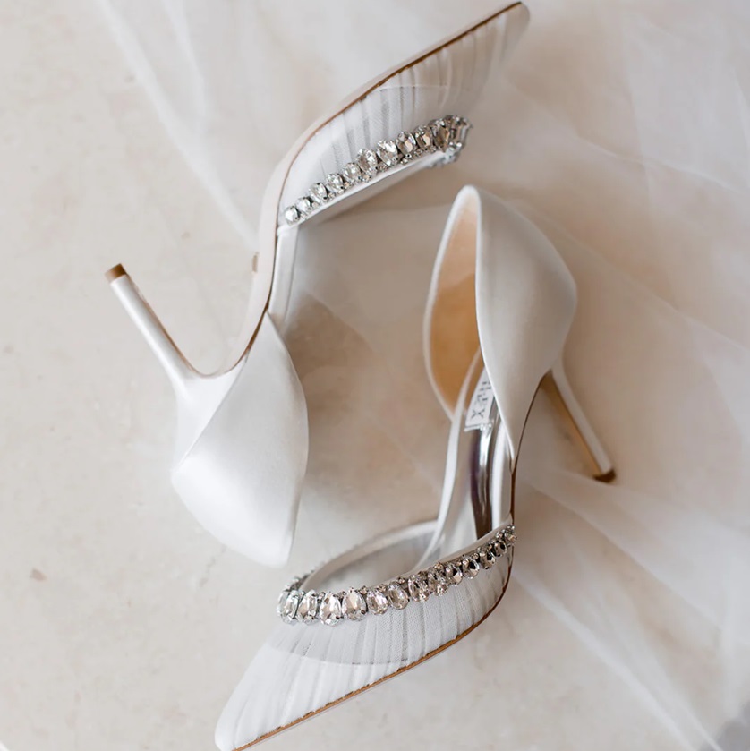 Everley - Satin & Tulle D'orsay Heels with Crystal Embellishments - Soft White