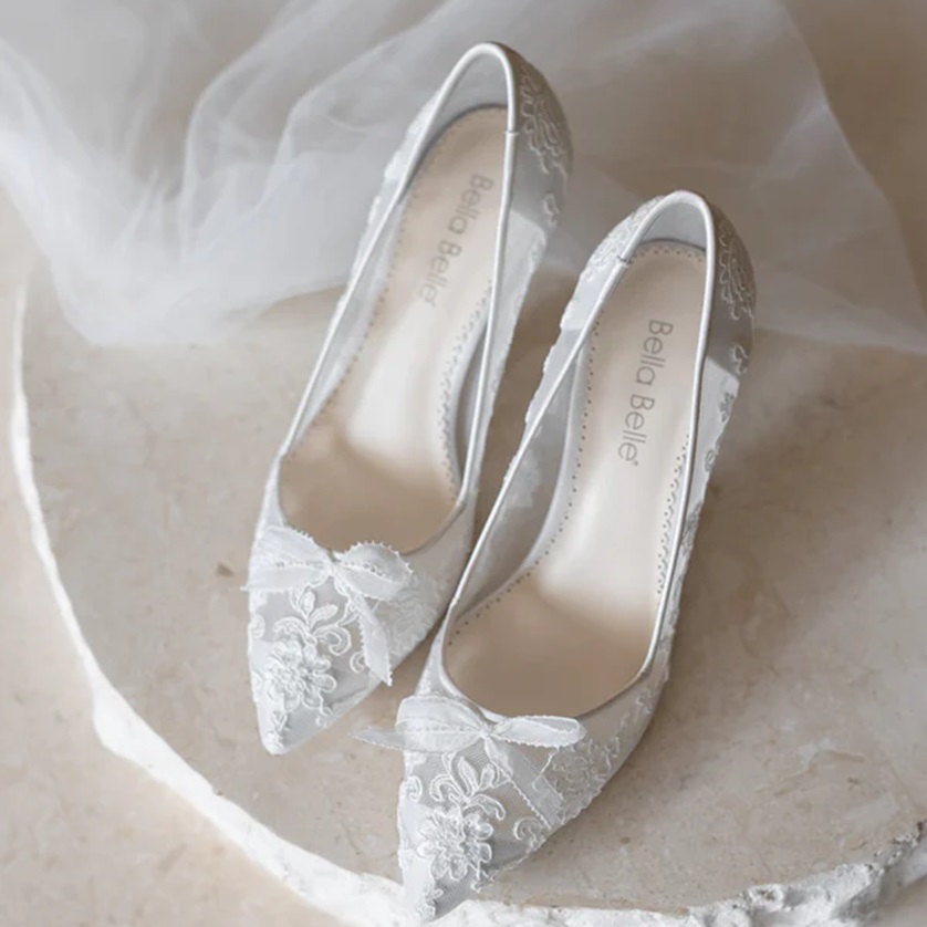 Monica - Lace Embroidered Ivory Bridal Kitten Heels
